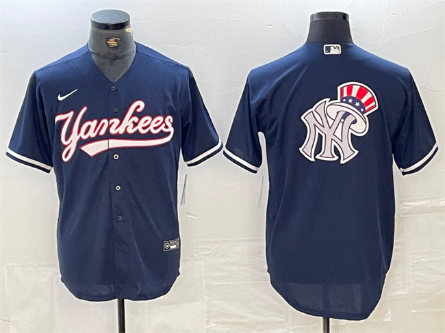 Men's New York Yankees Navy Team Big Logo Cool Base Stitched Baseball Jersey